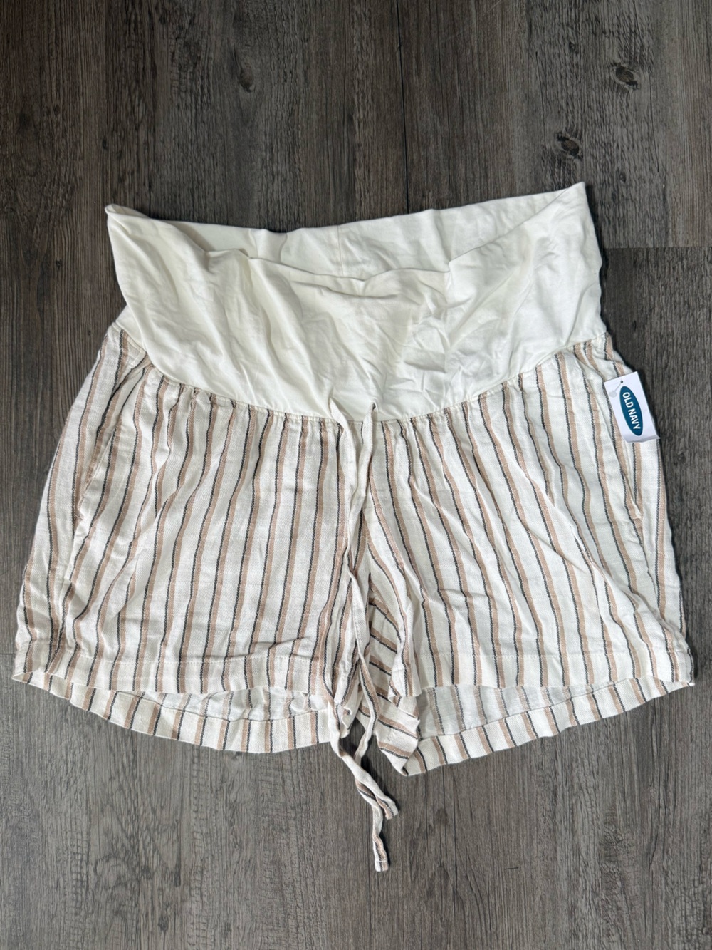 Old Navy Cream and Brown Striped Maternity Shorts